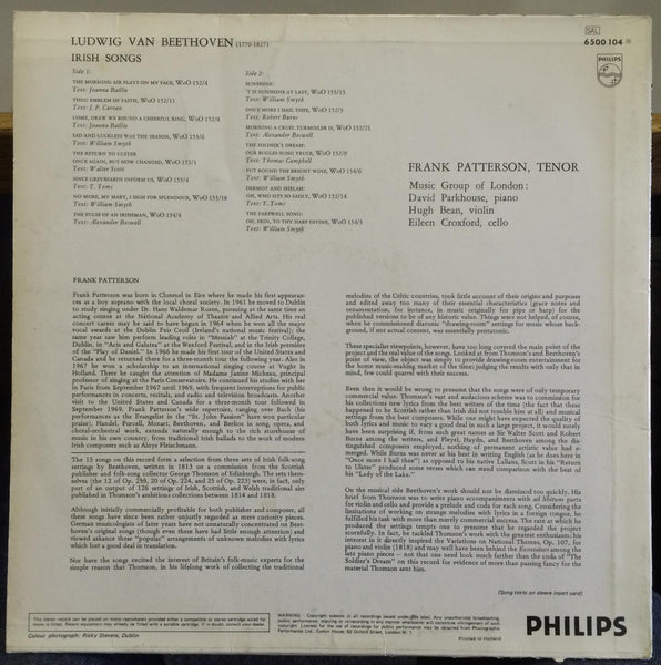 Frank Patterson - Beethoven Irish Songs LP Mint- 6500 104 Philips 1970 Record - Shuga Records