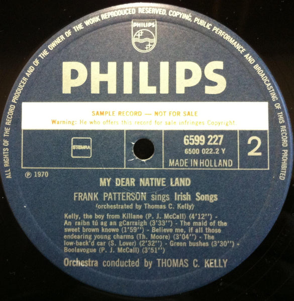 Frank Patterson - My Dear Native Land Irish Songs LP Mint- Promo Label 6599 227 - Shuga Records