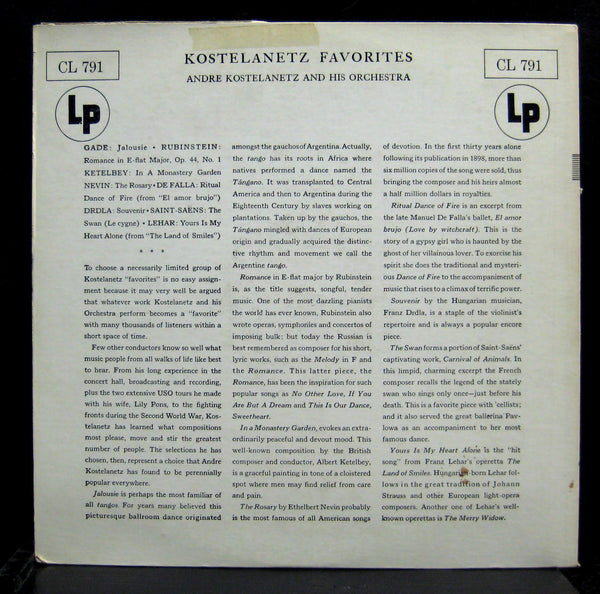 ANDRE KOSTELANETZ favorites LP VG+ CL 791 Alex Steinweiss Art Cover USA 1955 - Shuga Records