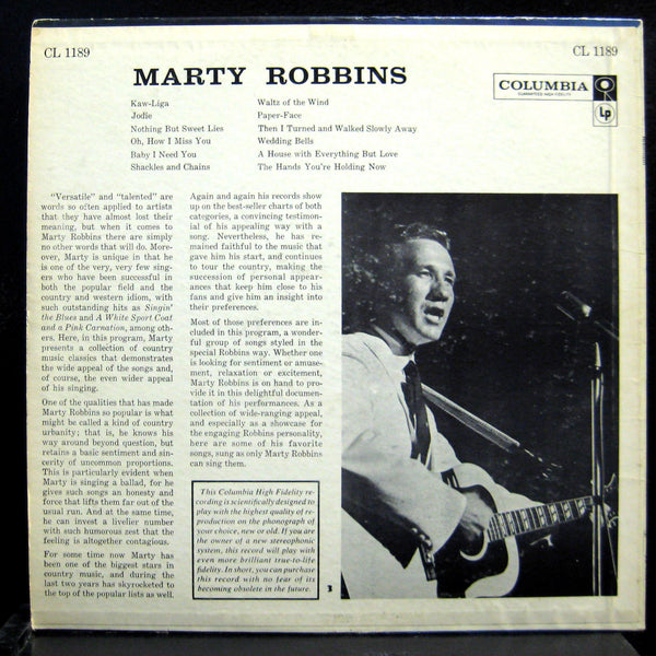 MARTY ROBBINS s/t LP VG CL 1189 6 Eye Mono CBS Vinyl 1958 Record - Shuga Records