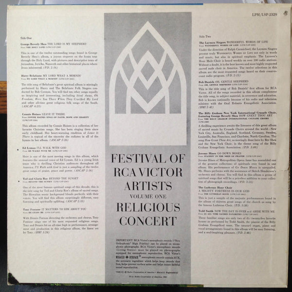 FESTIVAL OF RCA VICTOR ARTIST religious concert LP VG+ LSP 2329 Living Stereo 1s - Shuga Records
