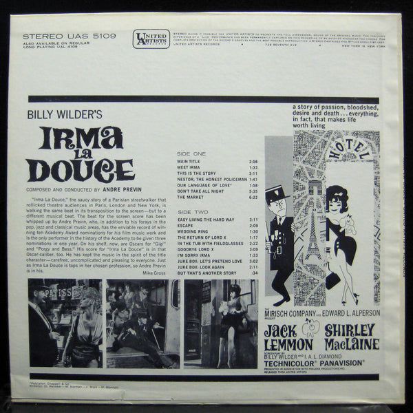Andre Previn Soundtrack - Irma La Douce LP Mint- UAS 5109 1st Vinyl 1963 USA - Shuga Records