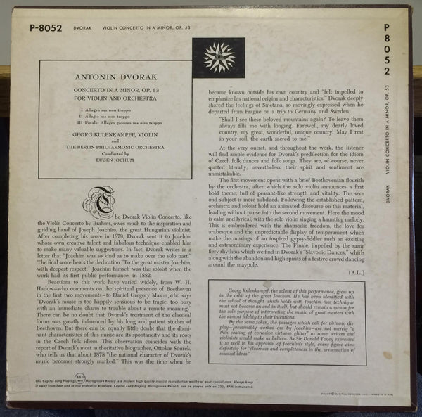 GEORG KULENKAMPFF dvorak violin concerto LP VG+ P-8052 Telefunken USA Mono - Shuga Records
