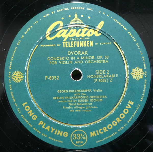 GEORG KULENKAMPFF dvorak violin concerto LP VG+ P-8052 Telefunken USA Mono - Shuga Records