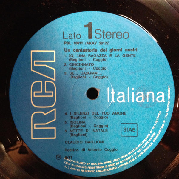 Claudio Baglioni - Un Cantastorie Dei Giorni Nostri - Mint- (VG+ cover) LP Record 1971 RCA Italiana Italy Vinyl - Pop / Chanson - Shuga Records