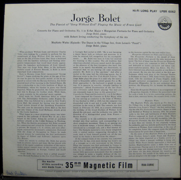 JORGE BOLET liszt song without end LP Mint- SDBR 3062 Vinyl 1960 Record - Shuga Records
