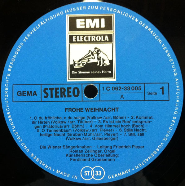 VIENNA CHOIR BOYS frohe weihnacht LP VG+ 1C 062-33 005 German EMI Rare Stereo - Shuga Records