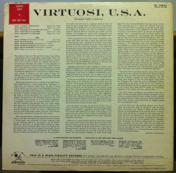 EMANUEL VARDI Virtuosi U.S.A. LP VG+ Promo DL 10024 Vinyl Decca Mono USA RARE - Shuga Records