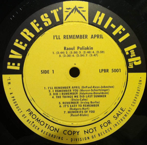 Raoul Poliakin - I'm Remember April LP VG LPBR 5001 Vinyl 1960 Record Promo - Shuga Records