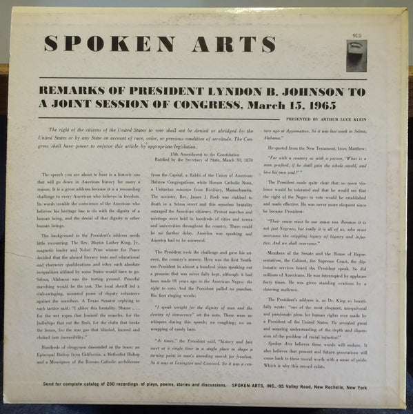 REMARKS OF PRESIDENT LYNDON B JOHNSON to a joint session of congress LP VG+ 1955 - Shuga Records