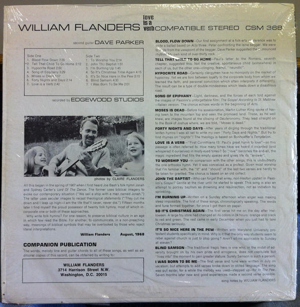 William Flanders - Love Is A Verb - VG+ LP Record 1968 Private Press Original Mono Vinyl - Folk / Psych / Xian - Shuga Records
