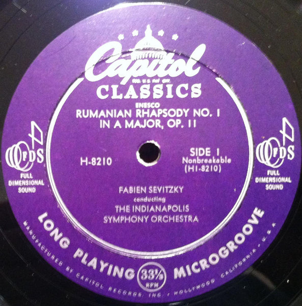 FABIEN SEVITZKY enesco rumanian rhapsody no. 1 & 2 VG+ 10" H-8210 Capitol US - Shuga Records