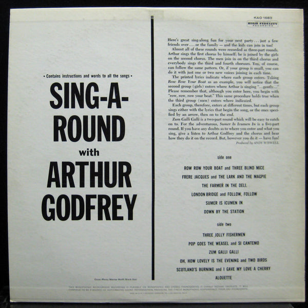 Arthur Godfrey - Sing-A-Round LP Mint- KAO-1683 Mono Vinyl Record - Shuga Records