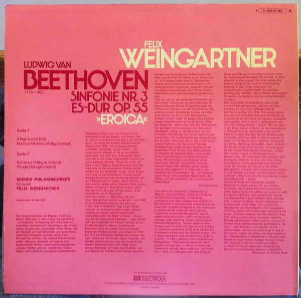 FELIX WEINGARTNER beethoven symphony no 3 eroica LP Mint- 1C 053 01 481 German - Shuga Records