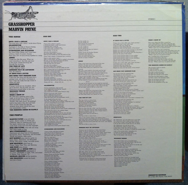 Marvin Payne - Grasshopper - VG+ LP Record 1974 Homespun USA Vinyl & Insert - Folk - Shuga Records