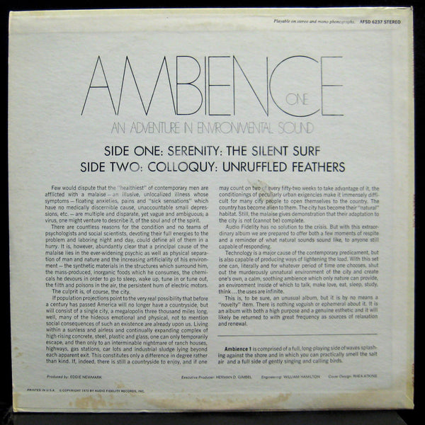 Ambience One - An Adventure In Enviromental Sound LP Mint- AFSD 6237 Vinyl 1970 - Shuga Records