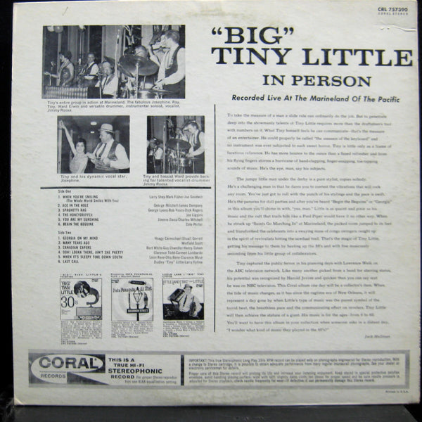 Big Tiny Little - In Person LP VG+ CRL 757390 Vinyl Record - Shuga Records