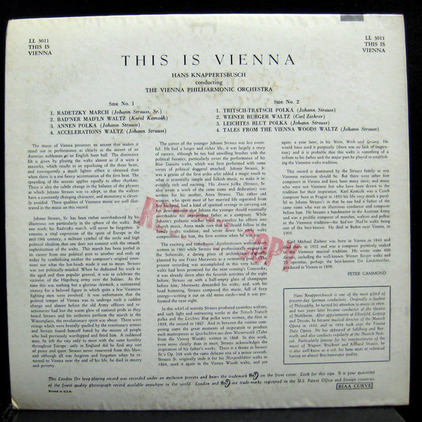 Hans Knappertsbusch - Vienna Holiday LP VG+ Promo LL.3011 Vinyl UK Mono FFrr - Shuga Records