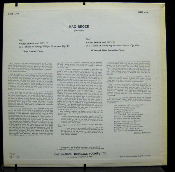 Alfons & Aloys Kontarsky - Steurer Reger Variations LP Mint- MHS-1268 Vinyl - Shuga Records