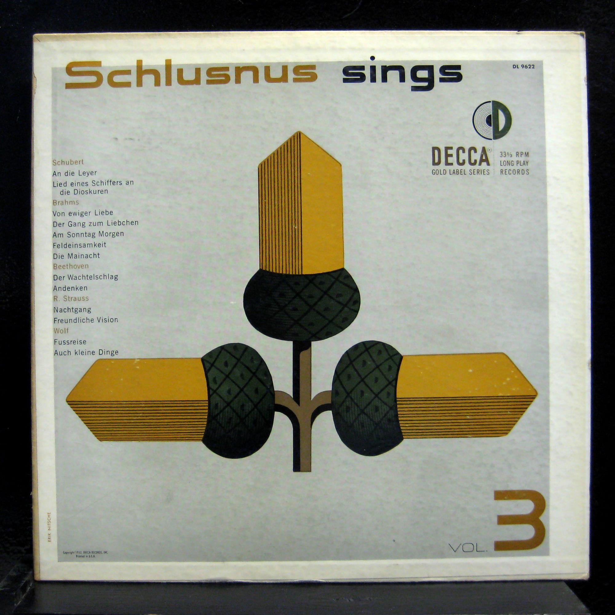 Heinrich Schlusnus - Sings Vol 3 LP VG+ DL 9622 Decca USA 1952 Erik Nitsche 1st - Shuga Records