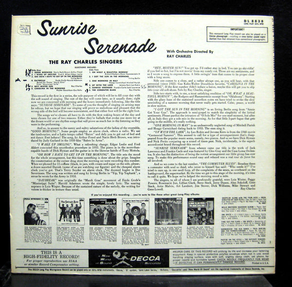 THE RAY CHARLES SINGERS sunrise serenade LP VG+ DL 8838 Decca Mono Vinyl Record - Shuga Records