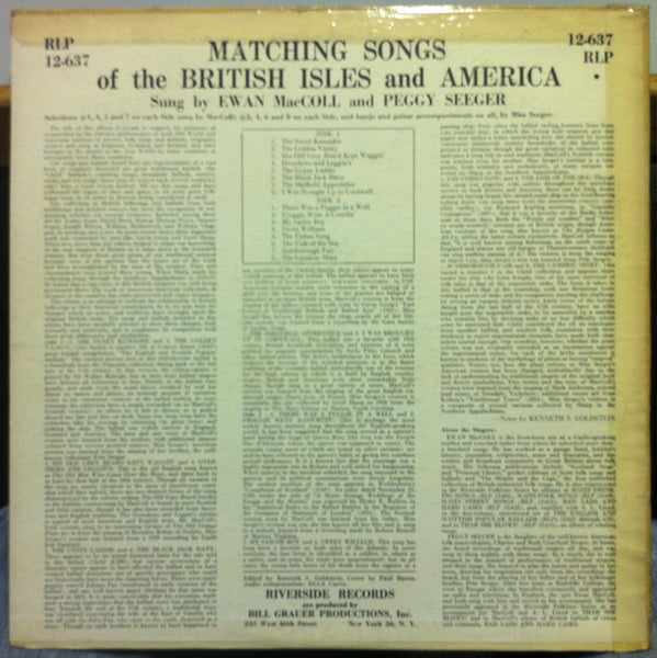 Ewan Maccoll & Peggy Seeger - Matching Songs 1957 LP VG Paul Bacon Cover - Shuga Records