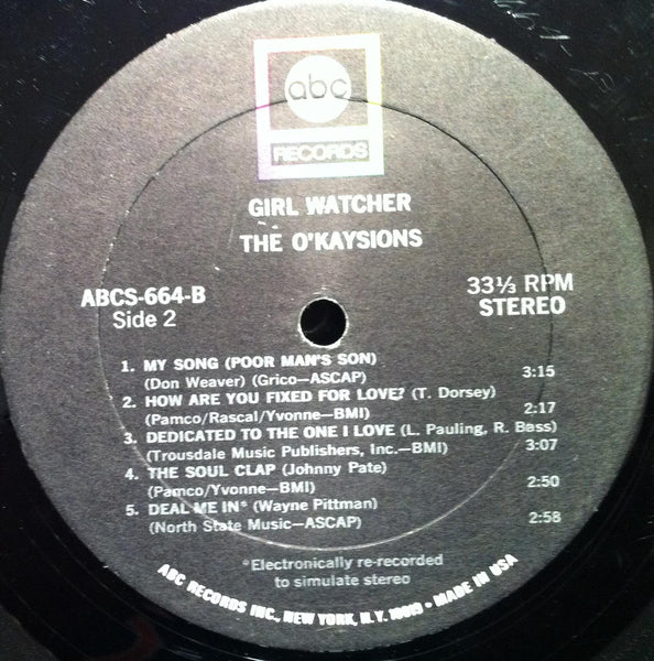 The O'Kaysions - Girl Watcher - VG LP Record 1968 ABC Stereo Vinyl - Soul - Shuga Records