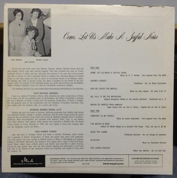 Faye Watkins, Barbara Brand, Jean Hansen - Make A Joyful Noise LP VG+ MC 5104 - Shuga Records