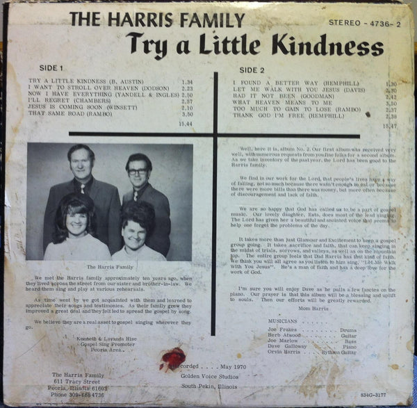 Harris Family Singers - Try A Little Kindness LP VG+ Private IL Xian Strange - Shuga Records