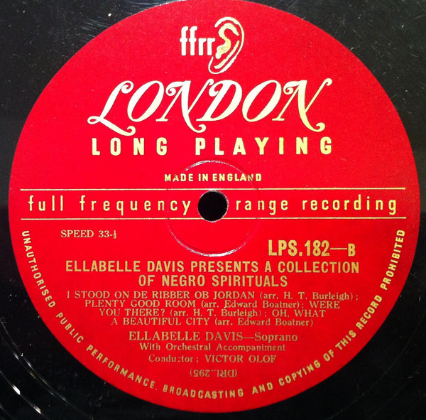 ELLABELLE DAVIS sings negro spirituals 10" Rare VG LPS.182 1st Press UK 1950 - Shuga Records