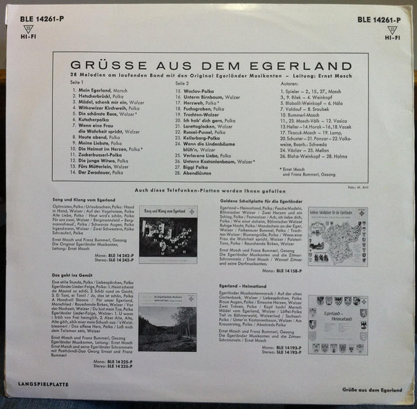 ERNST MOSCH grusse aus dem egerland LP Mint- BLE 14261 P Telefunken Hi-Fi - Shuga Records