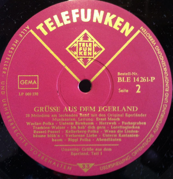 ERNST MOSCH grusse aus dem egerland LP Mint- BLE 14261 P Telefunken Hi-Fi - Shuga Records