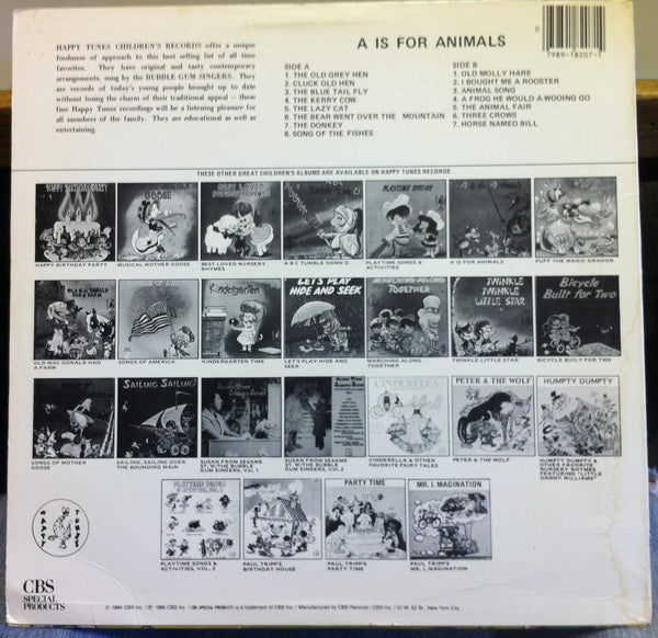 Bubble Gum Singers - A Is For Animals - VG+ LP Record 1982 CBS Happy Tunes USA Vinyl - Children's - Shuga Records