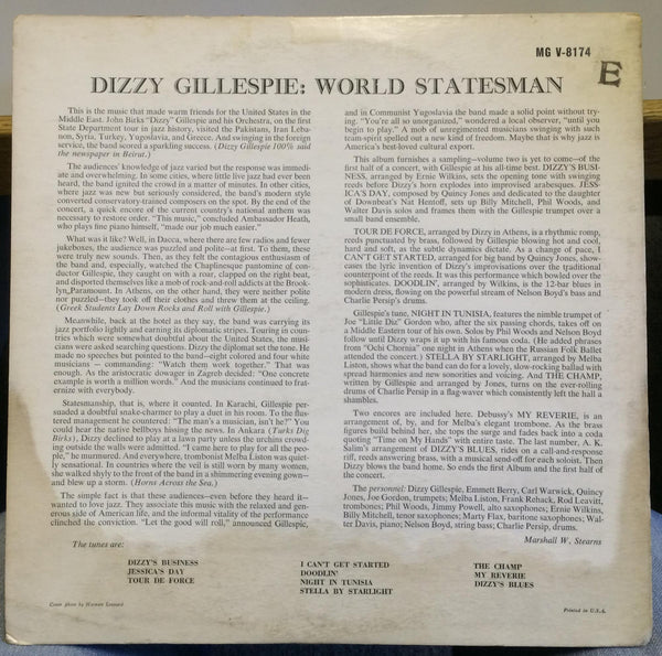 DIZZY GILLESPIE world statesman LP VG+ MGV-8174 Mono Verve Clef 1957 Trumpeter - Shuga Records