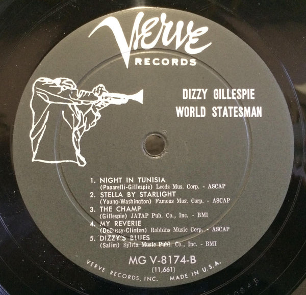 DIZZY GILLESPIE world statesman LP VG+ MGV-8174 Mono Verve Clef 1957 Trumpeter - Shuga Records