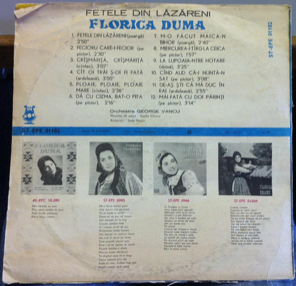 Florica Duma - Fetele Din Lazareni LP VG STM-EPE 01102 Romania 1971 Record - Shuga Records