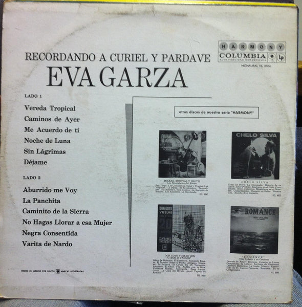Eva Garza - Recordando A Curiely Y Pardave LP VG+ Mexico CBS HL 8100 Mono Latin - Shuga Records