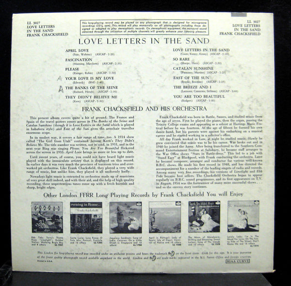 FRANK CHACKSFIELD love letters in the sand LP VG+ LL.3027 UK ffrr Mono Vinyl - Shuga Records