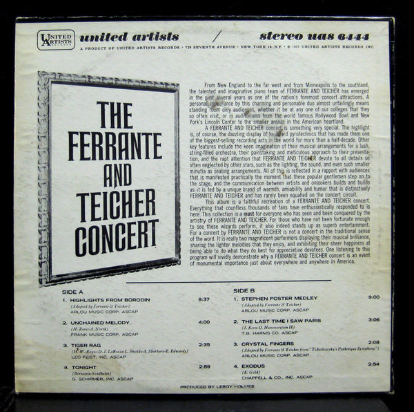 Ferrante & Teicher - Concert LP VG+ UAS-6444 1st Press Stereo Vinyl 1965 Record - Shuga Records