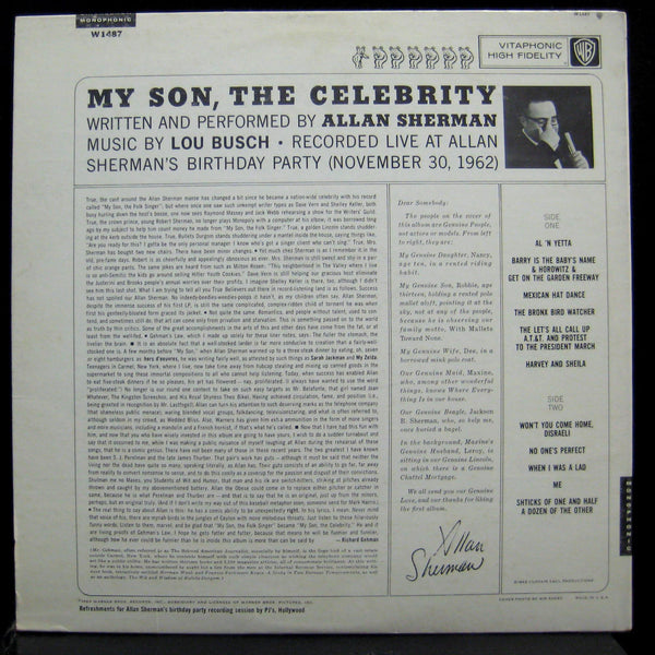 Allan Sherman - My Son, The Celebrity LP Mint- W 1487 Mono Vinyl Record - Shuga Records