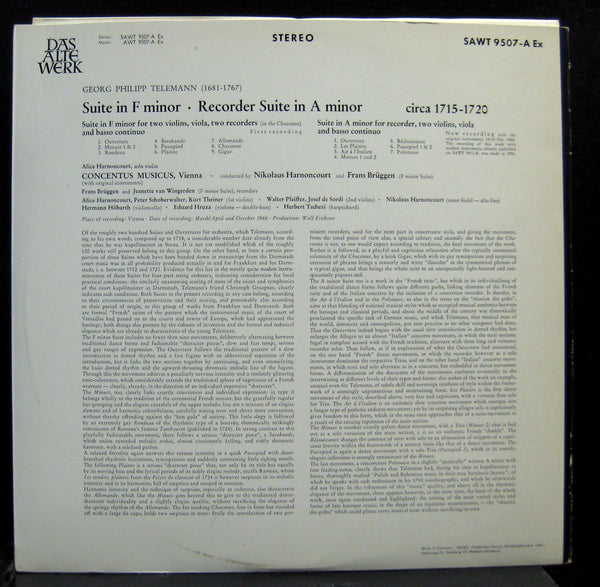 Nikolaus Harnoncourt - Telemann Suite In F Minor LP Mint- SAWT 9507 A German - Shuga Records