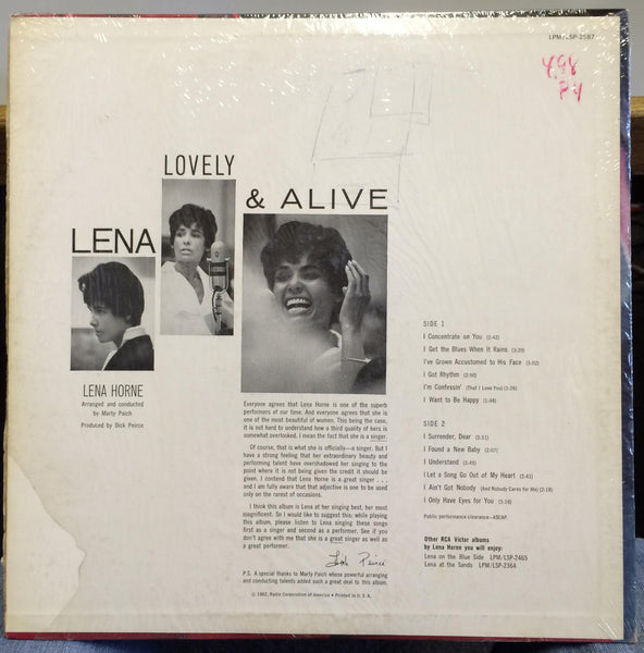 Lena Horne - Lovely And Alive LP VG+ LSP-2587 Living Stereo 1962 USA RCA 1st 3s - Shuga Records