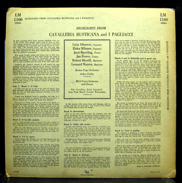 FIEDLER/LEINSDORF highlights cavalleria rusticana/i pagliacci LP VG+ LM-1160 - Shuga Records