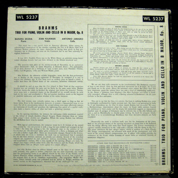 BADURA SKODA / FOURNIER / JANIGRO brahms trio LP VG+ WL 5237 Westminster 1953 US - Shuga Records