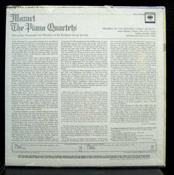 MIECZYSLAW HORSZOWSKI & BUDAPEST mozart piano quartet LP Sealed ML 6083 USA 1965 - Shuga Records
