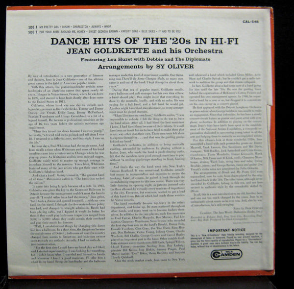 JEAN GOLDKETTE dance hits of the '20's in hi-fi LP VG+ CAL 548 Vinyl 1959 Record - Shuga Records