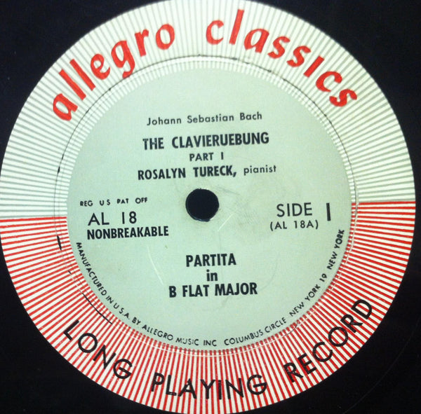 Allegro 1950's DG Mono ROSALYN TURECK bach clavieruebung part 1 LP VG AL 18 - Shuga Records