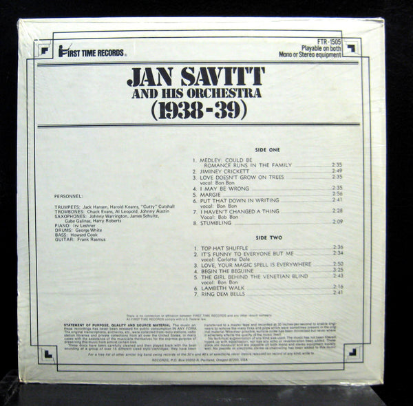 Jan Savitt - Selections Never Before On Record LP New Sealed FTR-1505 Record - Shuga Records
