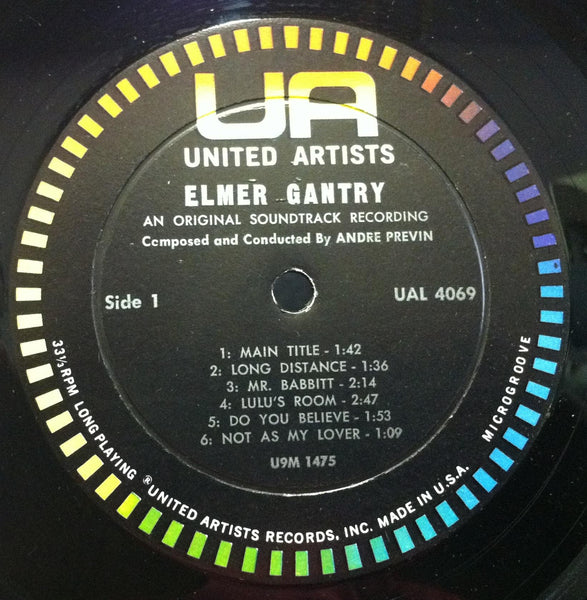 Soundtrack Andre Previn - Elmer Gantry LP VG+ UAL 4069 Mono USA 1st 1960 Record - Shuga Records