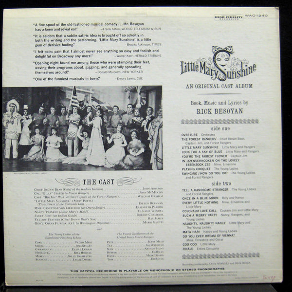 Soundtrack - Little Mary Sunshine LP Mint- WAO-1240 Mono USA Vinyl Record - Shuga Records